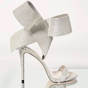 Aminah Abdul Jillil Open Toe Bow Pump Glitter Silver Size: 8